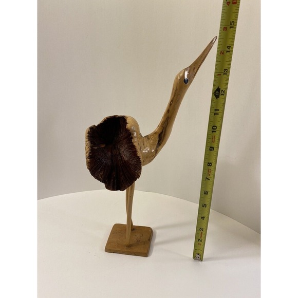 Burl Wood Hand Carved Crane Bird‎ - Picture 7 of 7